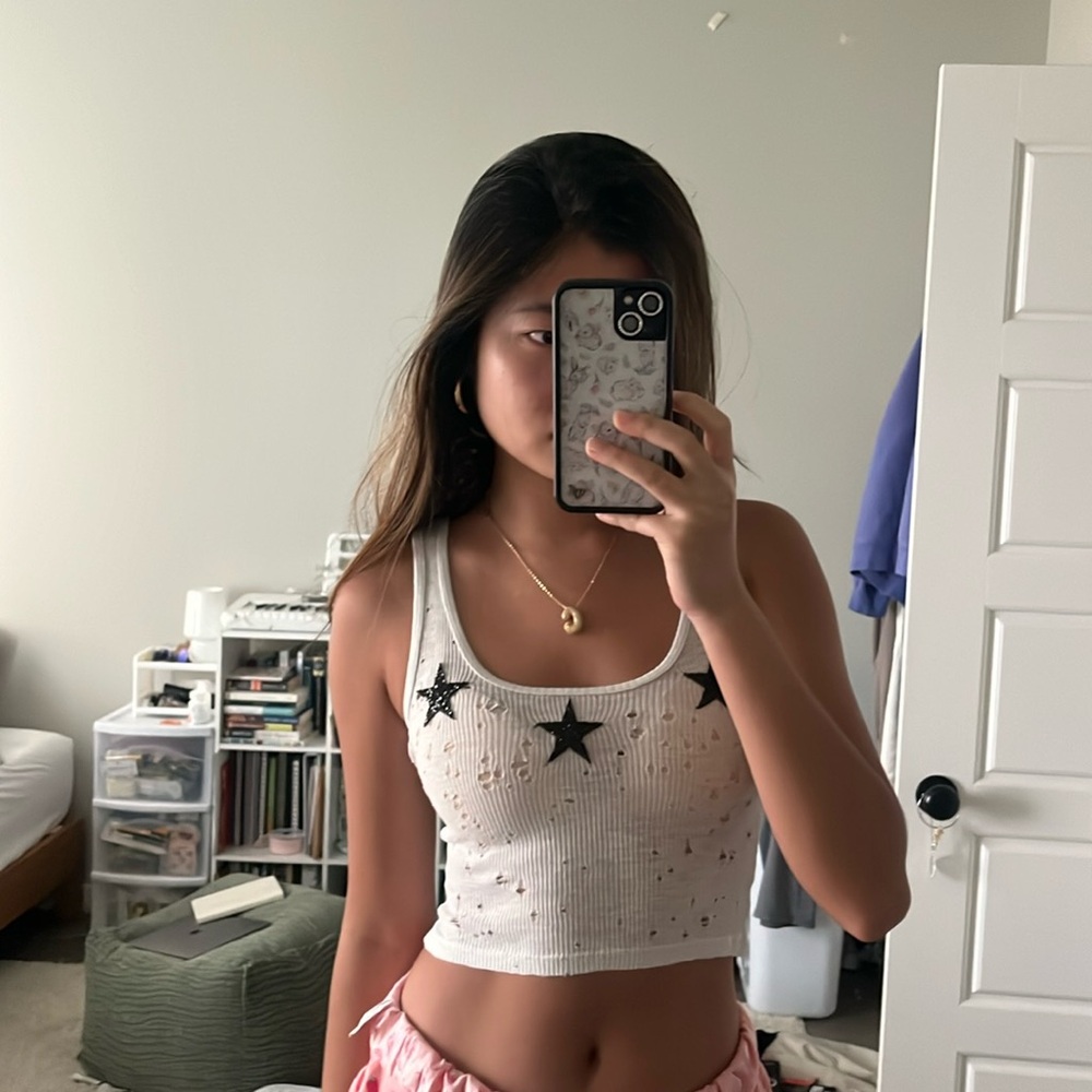 white ribbed stars tank top